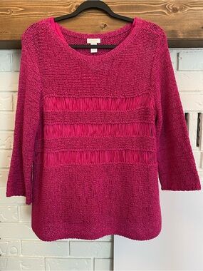 Chico’s Size 2 Pink Open Knit Sweater & Tank Set 3/4 Sleeve Layered Top